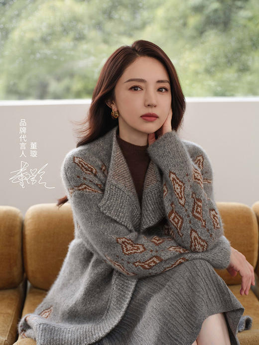 【董璇同款羊绒开衫】羊绒世家秋冬新款新品女士系带收腰中长款开衫外套 商品图0