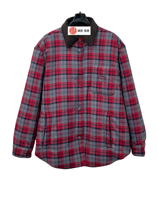 女款羊毛格纹棉服外套ho017 商品图0