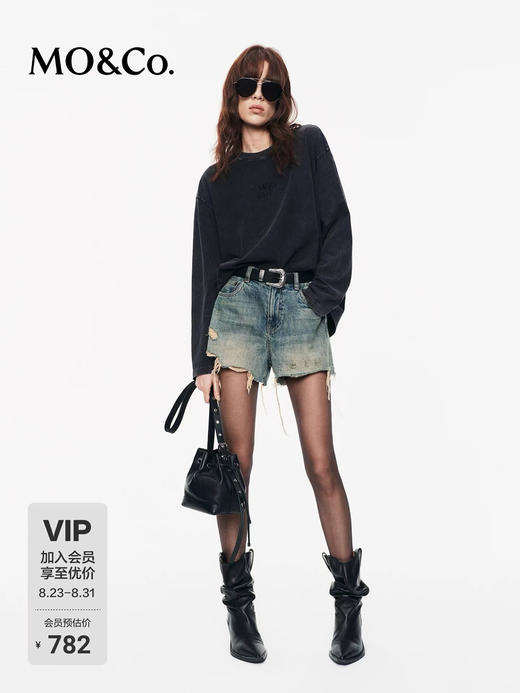 【开放日忙 秒杀价已调 直接拍】开放日最新款 Mo&co 烫钻 美式复古 棉质做旧斑驳 褪色工艺  薄卫衣 商品图11