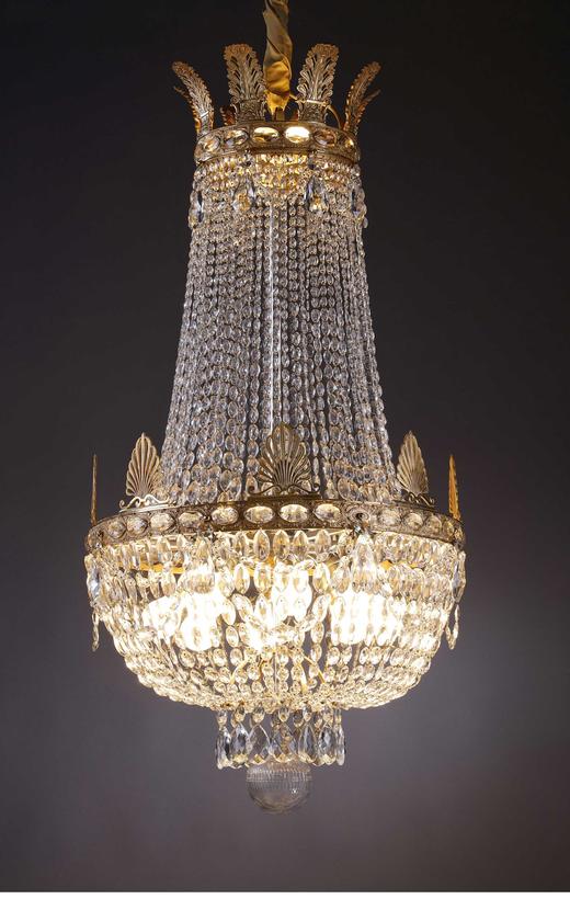 独角鹿西洋古董 19世纪法国出品帝政风格铜鎏金精雕装饰热气球造型水晶吊灯 商品图1