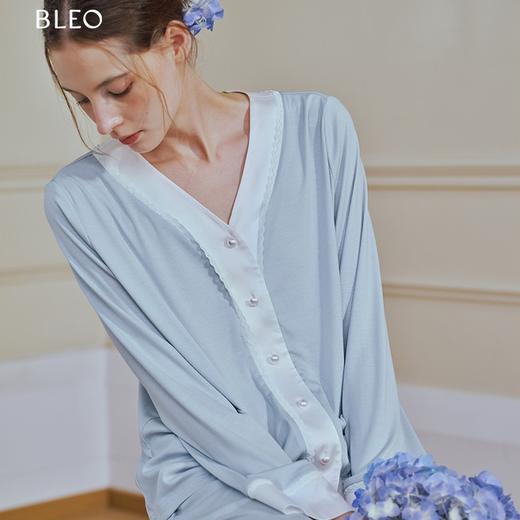 BLEO 莱赛尔天丝拼接缎面珍珠扣长袖长裤套装 商品图0