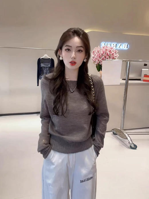 【圆领套头软糯内搭针织衫】秋冬韩系穿搭慵懒风 一字肩打底衫毛衣上衣 商品图0