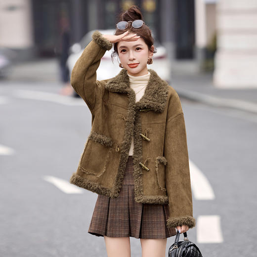 皮毛一体外套小个子羊羔毛，仿鹿皮绒加厚夹克HR-8975 商品图2