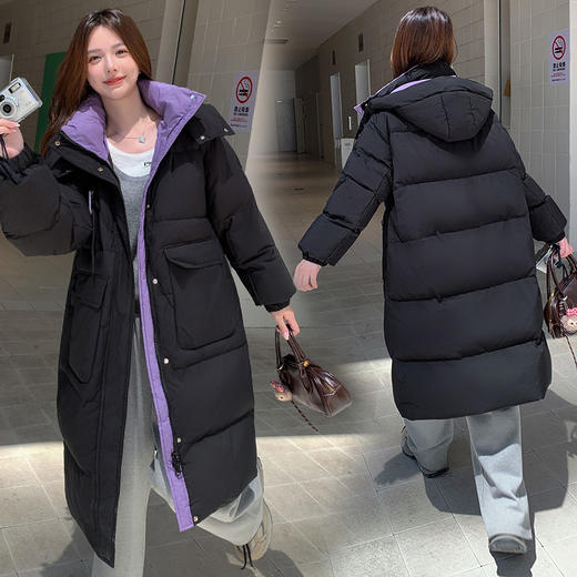 奢姿大码女装2025冬季胖妹妹可脱卸蓬松大毛领连帽长款羽绒服外套7354300238 商品图1