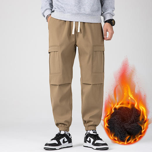 【加绒保暖】罗蒙男士冬季加绒休闲裤工装版型束脚设计腰部抽绳侧边大口袋时尚百搭长裤子 商品图2