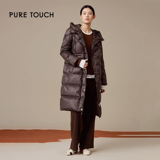 pure touch女士中长款羽绒服白鸭绒保暖果棕色修身百搭冬季外套新 商品图1