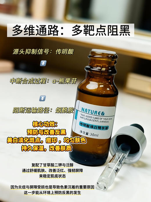 实验室高端定制 传明酸焕白精华液 30ml | 5%高浓度氨甲环酸 防反黑退红 多靶点抑制黑色素 改善暗黄痘印 斑点 术后修护 商品图1