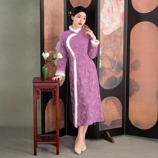 时尚改良新中式针织提花，加绒长袖旗袍日常大摆裙GX-209673 商品图2