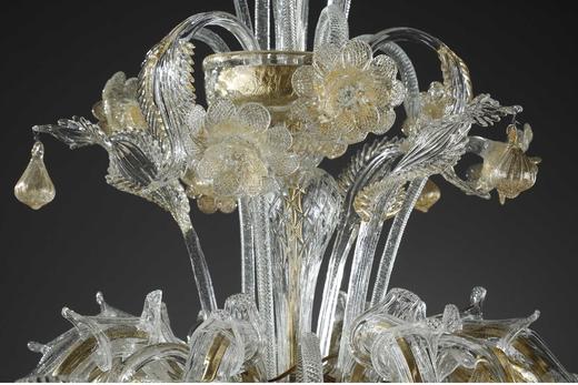 独角鹿西洋古董 1900年代意大利威尼斯穆拉诺水晶工坊出品玻璃点金工艺修饰花叶主题八枝头烛台式枝形吊灯 商品图5