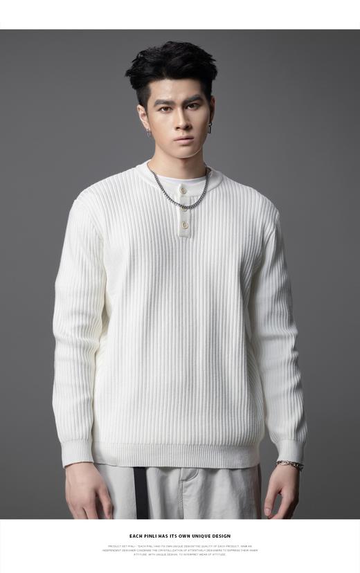 PINLI品立2025秋季新款男条纹提花毛衣打底圆领扣子门襟针织衫潮GD253110079 商品图7