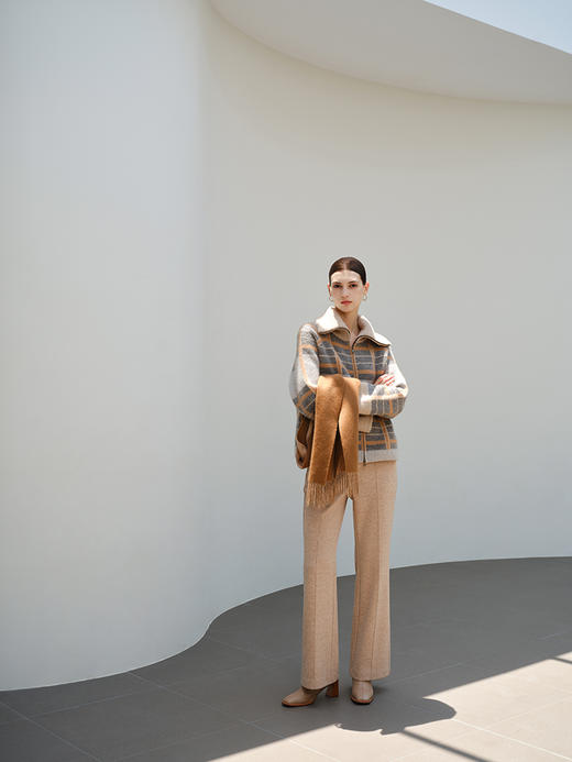 【格纹撞色羊绒外套】羊绒世家秋冬新品女士翻领针织外套舒适保暖开衫 商品图2