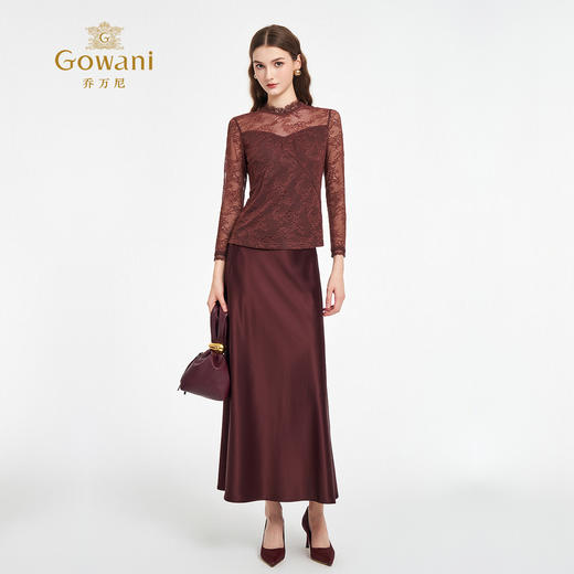 乔万尼2025新品蕾丝美学西梅紫修身打底长袖小衫上衣ED3C277 商品图3