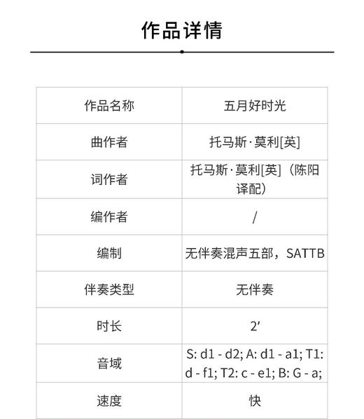 五月好时光（托马斯·莫利 曲）无伴奏SATTB合唱 正版合唱乐谱「本作品已支持自助发谱 首次下单请注册会员 详询客服」 商品图1