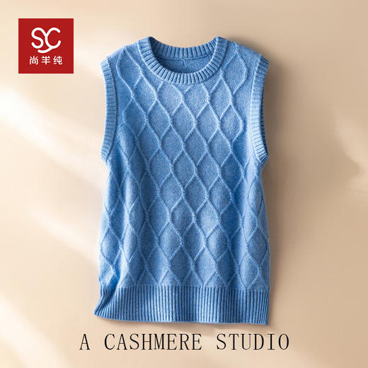 100%山羊绒绞花针织马甲女圆领套头背心百搭叠穿羊绒衫 商品图4