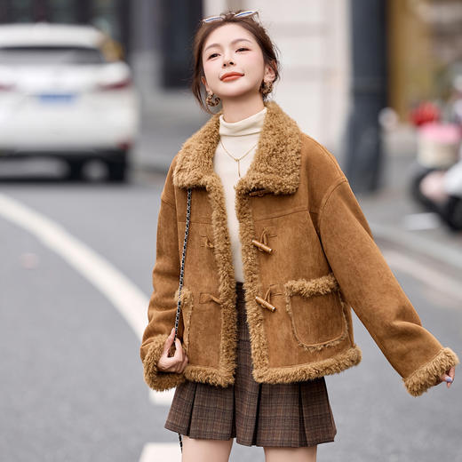 皮毛一体外套小个子羊羔毛，仿鹿皮绒加厚夹克HR-8975 商品图3