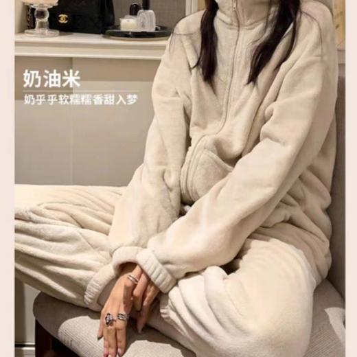 拉链家居服暖暖套装新款冬季简约加厚保暖休闲运动珊瑚绒睡衣套装 商品图2