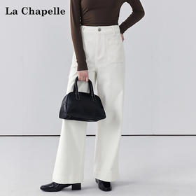 会员福利【垂感挺括/遮胯显瘦】拉夏贝尔/La Chapelle高腰明线阔腿牛仔裤宽松设计感百搭显瘦直筒长裤