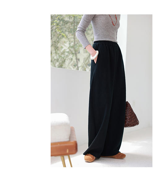 【多妈团购 羊毛蚕丝奶芙肌理裤1553】温柔感直接拉满，绵羊毛+桑蚕丝黄金cp  软糯亲肤，脚口微收+高腰设计，秒变慵懒的时髦精，藏肉显瘦、修饰腿型，巨好穿-连横 商品图6