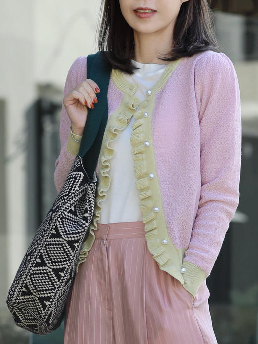 TYNVIE 几何图案撞色边框针织日常手提包 商品图7