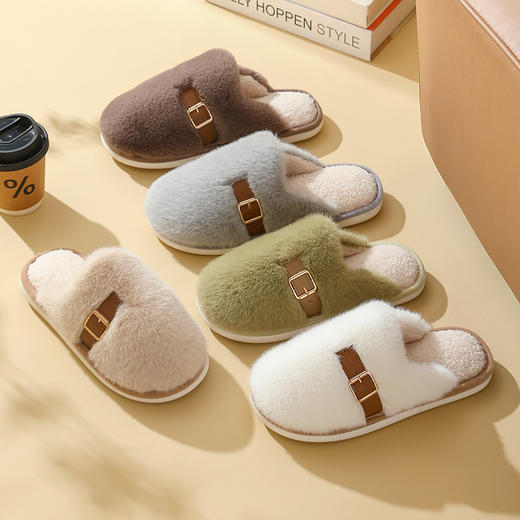 39.9/ 2双 纯色高级感平底拖鞋防滑情侣高级感毛毛绒拖鞋 商品图4