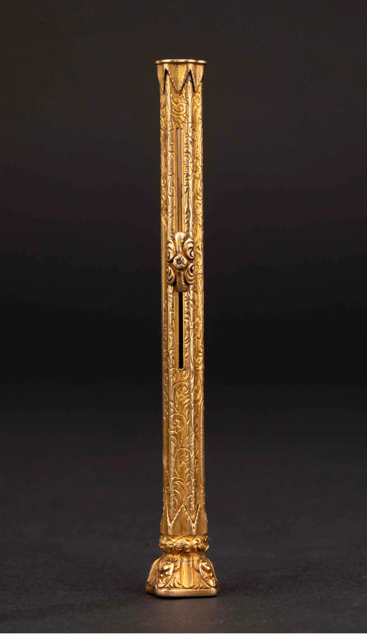 独角鹿西洋古董 1870年代英国名坊Sampson Mordan签名出品血滴石火漆印章装饰卷叶纹黄金精雕笔杆 商品图0
