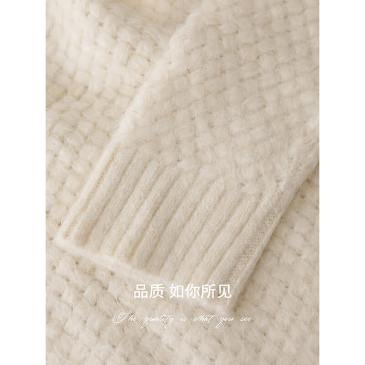 COCOBELLA设计感编织风白色V领毛衣女25秋冬气质针织衫MZ3248 商品图4
