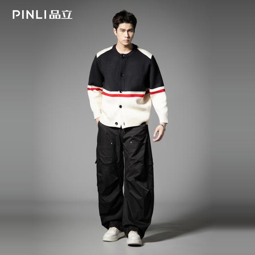 PINLI品立2025秋季新款圆领色块撞色开衫针织衫毛衣外套男士潮牌GD253110186 商品图1