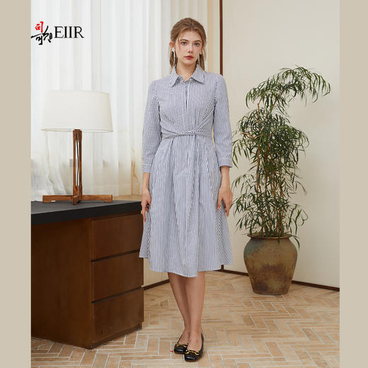 司歌条纹收腰衬衫连衣裙春秋A921252X 商品图1