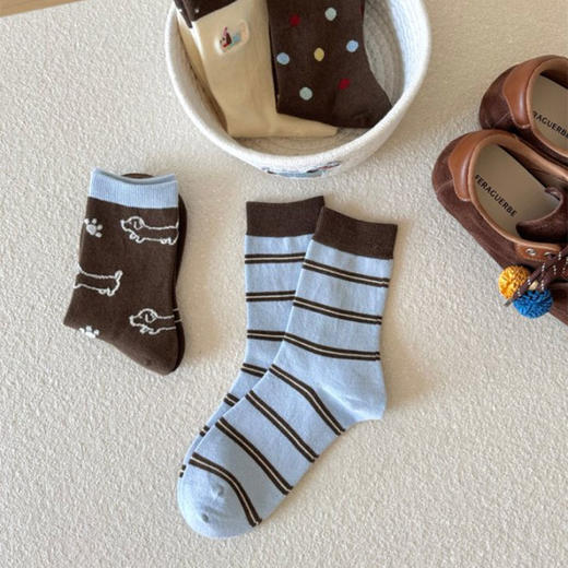 可露丽学院风暖绒中筒条纹波点袜-纪念日百货门店同款167943553 商品图3