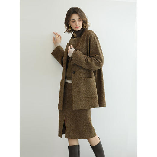 COCOBELLA气质美拉德羊毛半身裙女秋冬前开叉直筒短裙HS0063 商品图1