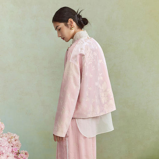 【林栖设计小店】粉色外套新中式丝绒烧花钉珠绣花2026早春新款上衣开衫女1961037 商品图7
