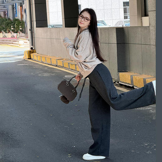 25年新款【喵小仟 加绒直筒糯米裤】弹力高腰 垂感遮肉 柔软面料 高腰阔腿版型 加绒加厚 密实保暖 商品图1