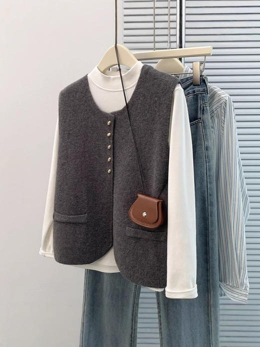 秋冬新款【针织马甲开衫】气质坎肩无袖背心 韩系chic酒红色上衣 商品图1