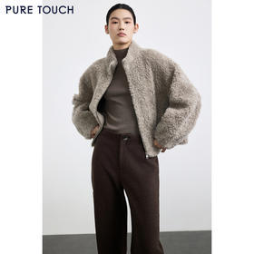 商场同款PURE TOUCH女装25冬新款立领羊剪绒短外套宽松羊毛外套