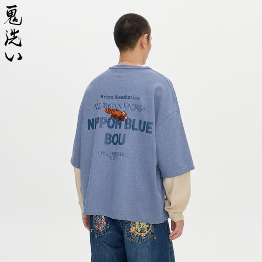 ONIARAI/鬼洗25秋冬棒小熊猫洗褪毛边假两件套头卫衣男式 N240156 商品图2