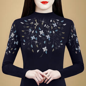 KQL 356H6800网纱彩色大码花钻遮肉显瘦气质时尚T恤妈妈衫