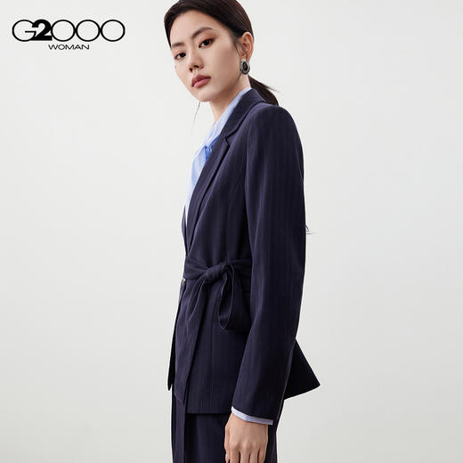 G2000女装FW25商场同款【配送绑带】柔软舒适暗条纹宽松剪裁西裤56256013 商品图1