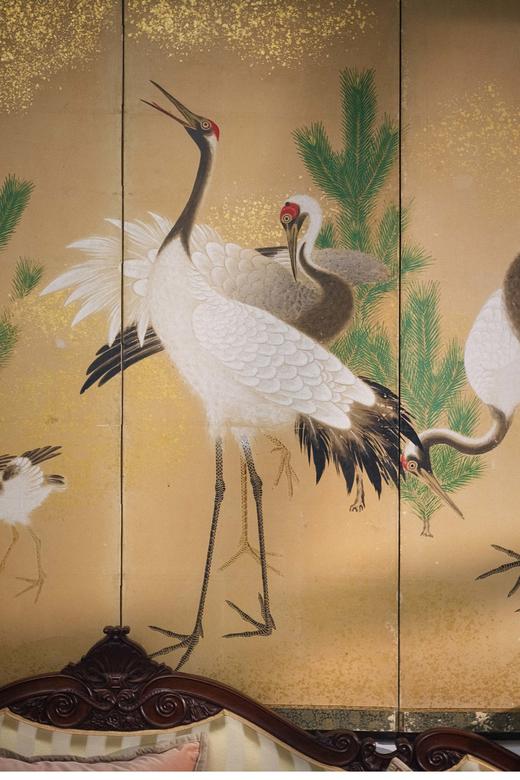 【已售】独角鹿西洋古董 20世纪日本大正时期出品「松鹤」主题纸本撒金六曲屏风 商品图3