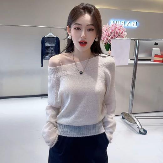 【圆领套头软糯内搭针织衫】秋冬韩系穿搭慵懒风 一字肩打底衫毛衣上衣 商品图5