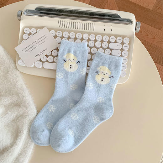 蓝小雪人毛绒保暖韩系中筒袜-纪念日百货门店同款167944679 商品图2