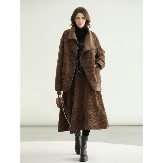 COCOBELLA新中式植绒提花半身裙女秋冬国风祥云纹长裙HS3089 商品图2