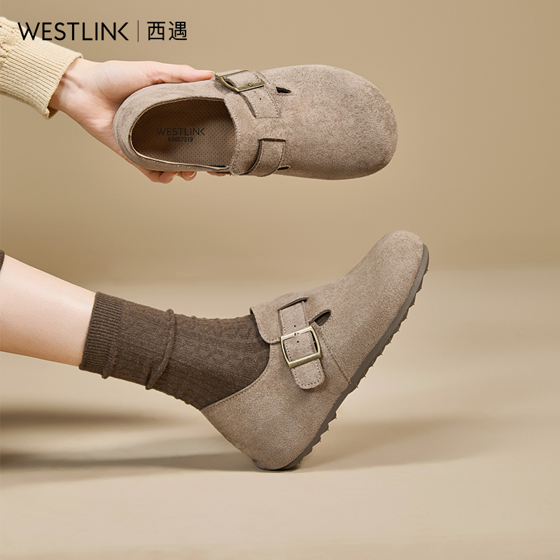 【限时秒杀】西遇内增高勃肯鞋女新款秋季百搭复古全包软底厚底一脚蹬单鞋K0057319