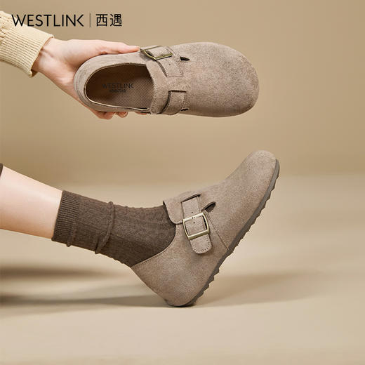 【限时秒杀】西遇内增高勃肯鞋女新款秋季百搭复古全包软底厚底一脚蹬单鞋K0057319 商品图0