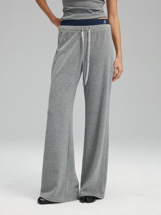 素舶 垂感暖绒毛巾裤 双腰头松弛感抽绳直筒卫裤休闲糯米裤 商品图0