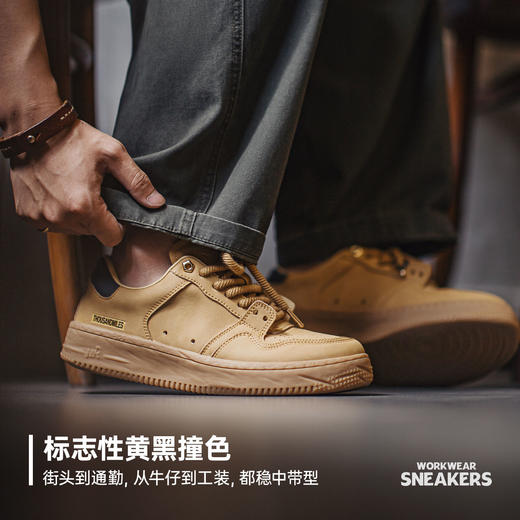 马登工装鞋男士冬季新款低帮厚底大黄靴轻便软底美式复古休闲板鞋 商品图1