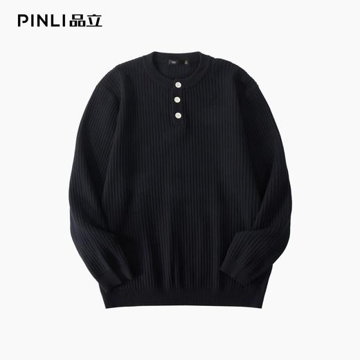 PINLI品立2025秋季新款男条纹提花毛衣打底圆领扣子门襟针织衫潮GD253110079 商品图5