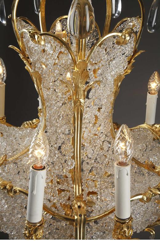 独角鹿西洋古董 1880年代法国出品路易十五风格繁花主题铜鎏金精雕装饰十枝头烛台式枝形水晶吊灯 商品图2