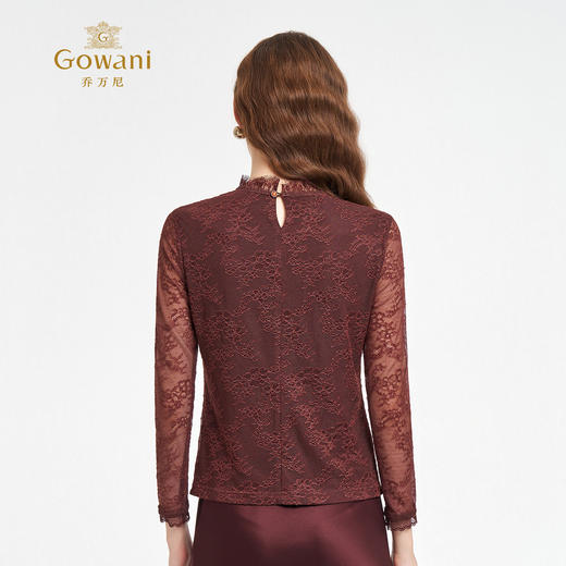 乔万尼2025新品蕾丝美学西梅紫修身打底长袖小衫上衣ED3C277 商品图4
