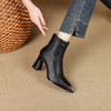 【预售5天】8cm秋冬金属头牛皮复古后拉链软皮瘦瘦高跟时装靴女粗跟加绒短靴XME&898-830 商品缩略图3