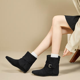 西遇内增高裤管靴女新款秋冬复古单靴美拉德堆堆靴平底短靴子V2257280
